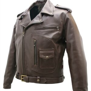 Men's Brown D Pocket Horsehide Motorcycle Jacket - Image 2