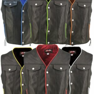 Men's Denim Style Lace Side Color Trimmed Leather Vest