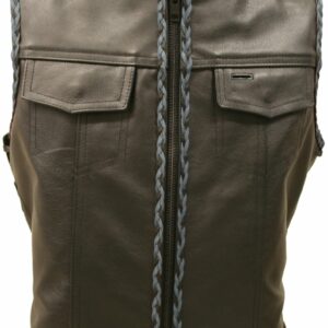 Outlaw All Leather Side Lace Vest with Black and Blue Braiding