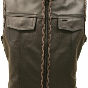Outlaw All Leather Side Lace Vest with Black and Brown Braiding
