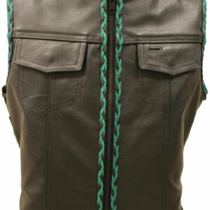 Outlaw All Leather Side Lace Vest with Black and Green Braiding