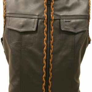 Outlaw All Leather Side Lace Vest with Black and Orange Braiding