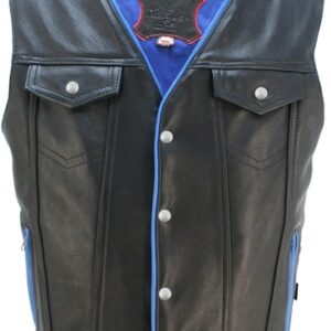Men's Denim Style Blue Trim Leather Vest