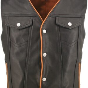 Men's Denim Style Orange Trim Leather Vest