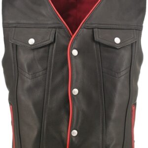 Men's Denim Style Red Trim Leather Vest