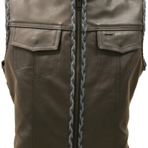 Outlaw All Leather Side Lace Vest with Black and Grey Braiding