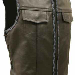 Outlaw All Leather Side Lace Vest with Black and Grey Braiding