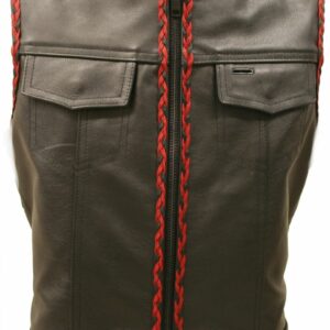 Outlaw All Leather Side Lace Vest with Black and Red Braiding