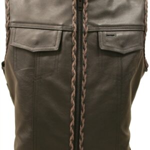 Outlaw All Leather Side Lace Vest with Black and Brown Braiding