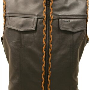 Outlaw All Leather Side Lace Vest with Black and Orange Braiding