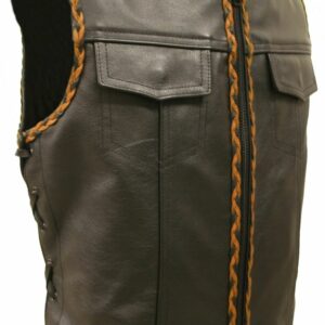 Outlaw All Leather Side Lace Vest with Black and Orange Braiding