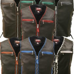 Men's Elite Motorcycle Leather Vest with Braiding