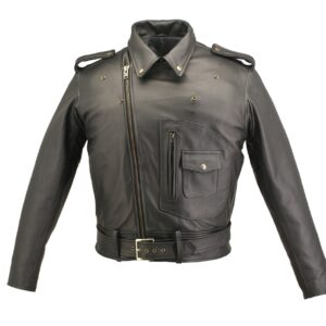 Men's D Pocket Black Biker Jacket - Image 2
