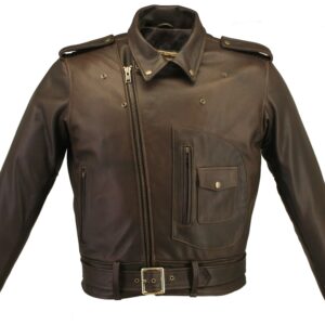 Men's D Pocket Distressed Brown Motorcycle Jacket - Image 2