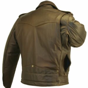 Men's D Pocket Distressed Brown Motorcycle Jacket - Image 3