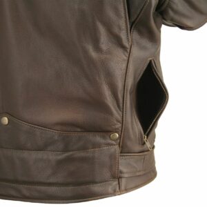 Men's D Pocket Distressed Brown Motorcycle Jacket - Image 4