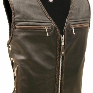 Men's Elite Motorcycle Vest with Black and Brown Braiding