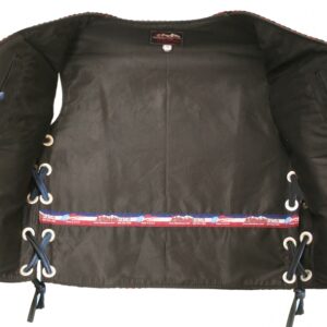 Men's Elite Motorcycle Leather Vest with Black and Orange Braiding