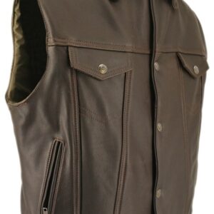 Men's Denim Style Distressed Brown Biker Vest