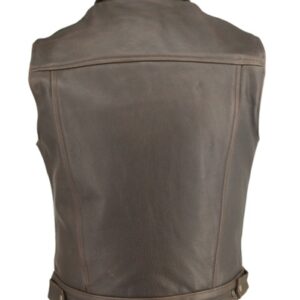 Men's Denim Style Distressed Brown Biker Vest