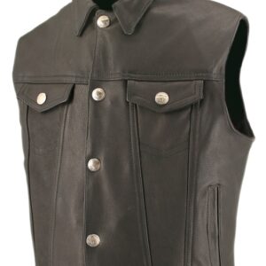 Men's Denim Style Motorcycle Vest With Collar