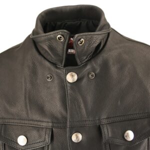 Men's Denim Style Motorcycle Vest With Collar