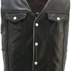 Men's Denim Style Reflective Trim Leather Vest