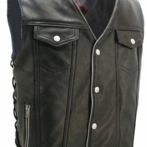 Men's Denim Style Reflective Trim Leather Vest