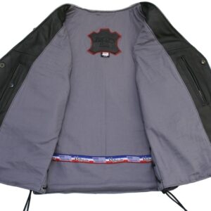 Men's Denim Style Reflective Trim Leather Vest