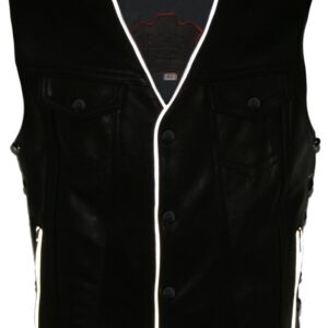 Men's Denim Style Reflective Trim Leather Vest