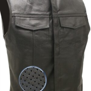 Club Style Perforated Leather Biker Vest