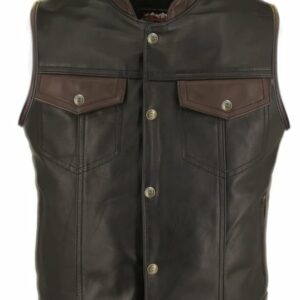 Men's Horsehide Stand up Collar Two Tone Vest