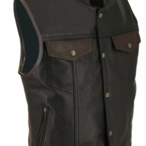 Men's Horsehide Stand up Collar Two Tone Vest
