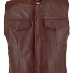 Men's Horsehide Stand Up Collar Denim Style Brown Vest
